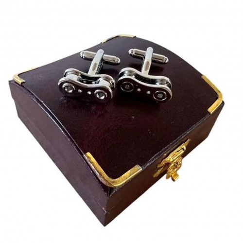 Bike Chain Link Silver Cufflinks in Gift Box