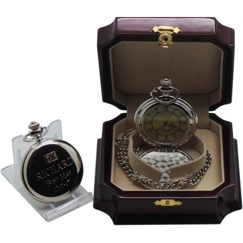 Personalised Wedding Pocket Watch With Polished Wood Case Personalised Wedding Pocket Watch With Polished Wood Case
